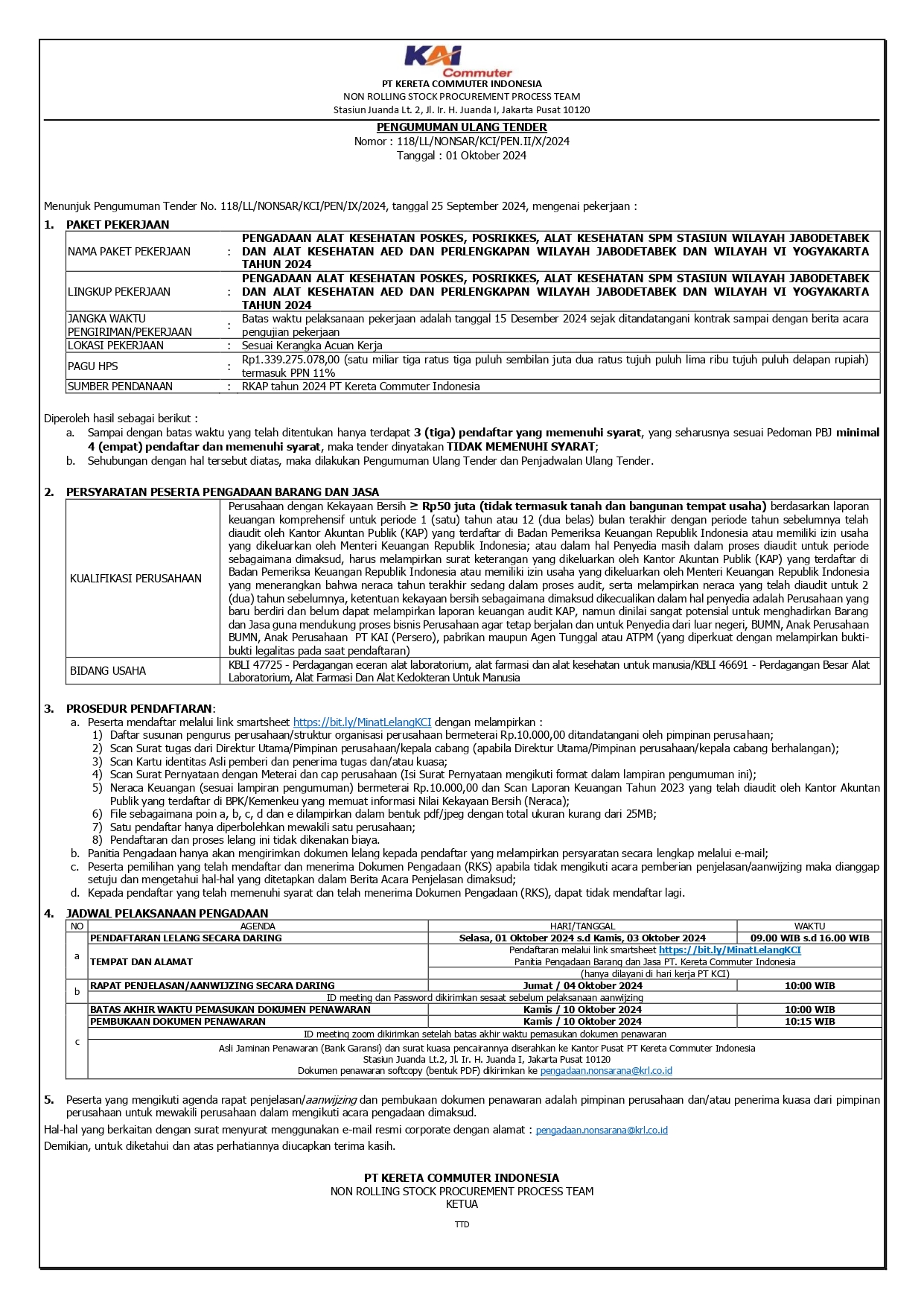 3 pengumuman ulang 118 pengadaan alat kesehatan poskes posrikkes alat kesehatan spm stasiun dan alat kesehatan aed dan perlengkapan wilayah jabodetabek dan wilayah vi yogyaka page 0001